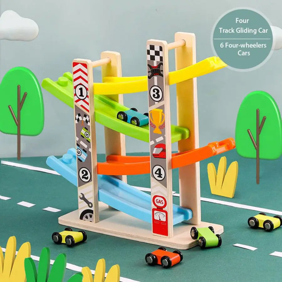 Huggy 7-Track Wooden Ramp Racer Set