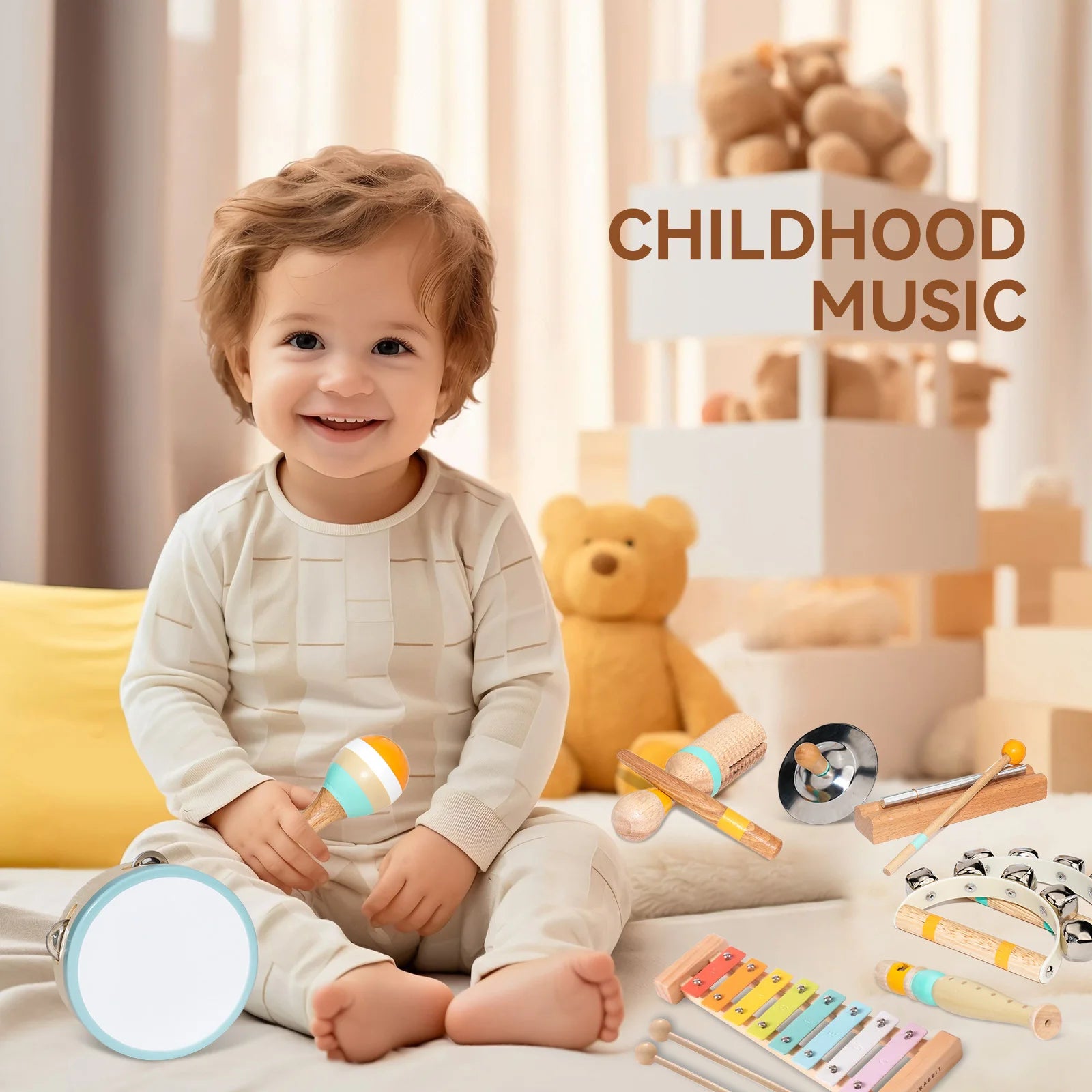 Huggy 8-in-1 Montessori Wooden Musical Instrument Set