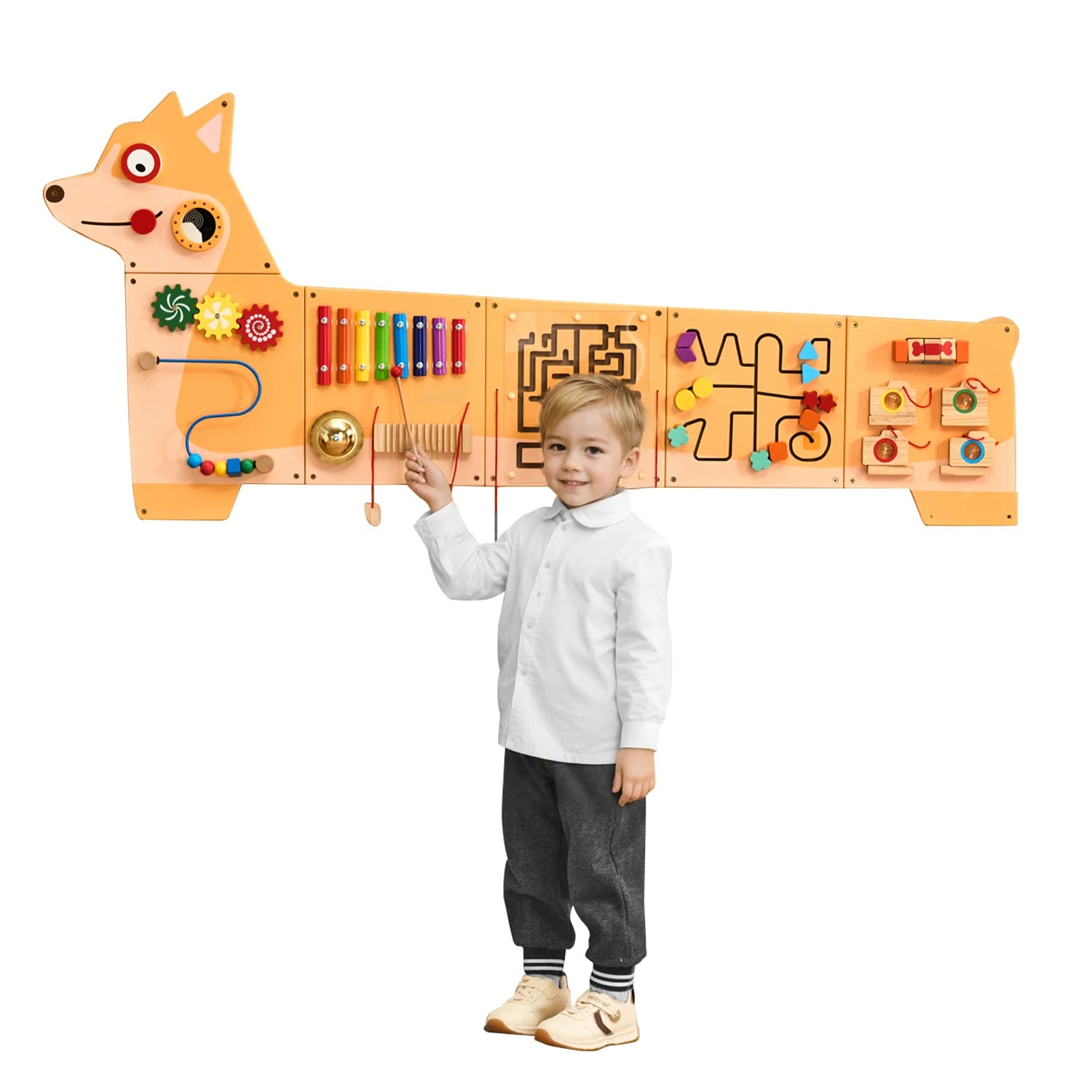 Huggy Puppy Montessori Busy Board – 12-in-1 Sensory Activity Center