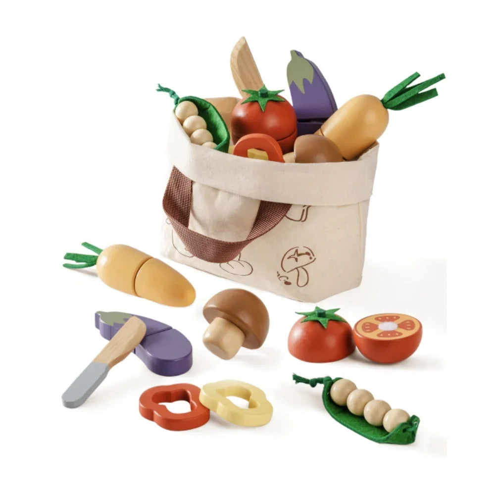 Kitchen Pretend Play Wooden Cutting Food Set