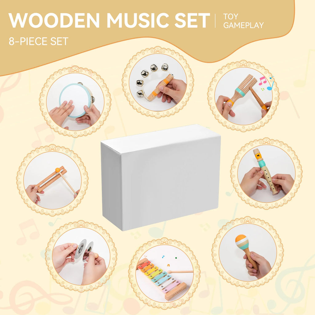 Huggy 8-in-1 Montessori Wooden Musical Instrument Set