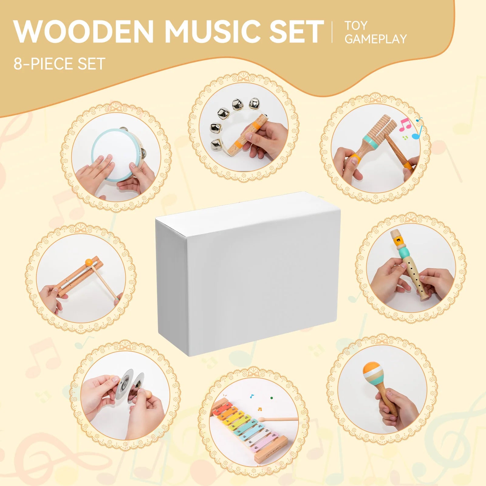 Huggy 8-in-1 Montessori Wooden Musical Instrument Set