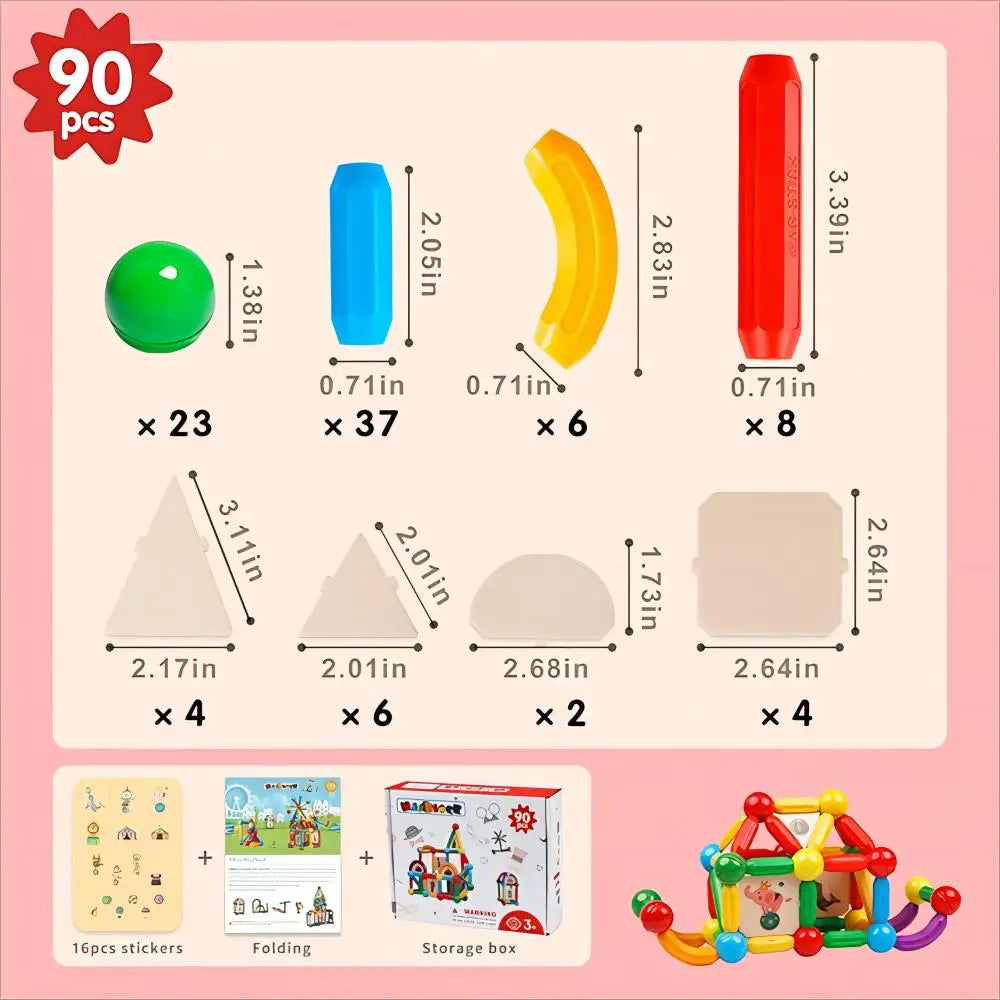 Huggy Magnetic Sticks & Balls Building Set – 90 PCS